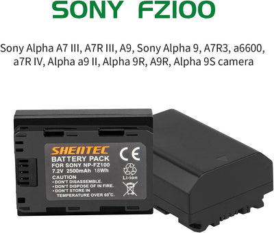 Shentec Kamera Ersatzakku für Sony NP-FZ100 Kompatibel mit Sony Alpha 9, Alpha 7RM3, Alpha 7M3 Ladeg