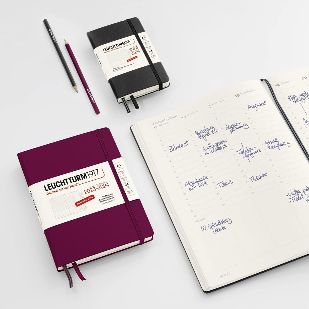 LEUCHTTURM1917 367544 Akademischer Wochenplaner Master (A4+) 2024, 18 Monate, Schwarz, Deutsch Schwa