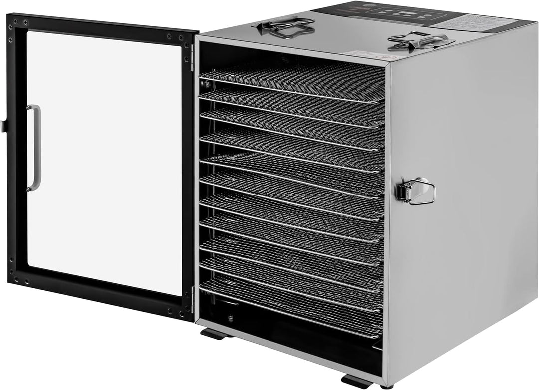 Dörrautomat Edelstahl mit 12 Edelstahlgitter, 800W Dehydrator Food mit 30-80℃ Temperaturregelung & 2