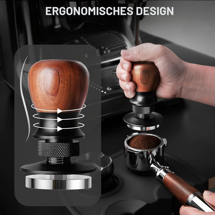 VINATO Kaffee Tamper 53.3mm – Professioneller Espresso Tamper Mit Walnussgriff, 304 Edelstahlbasis,