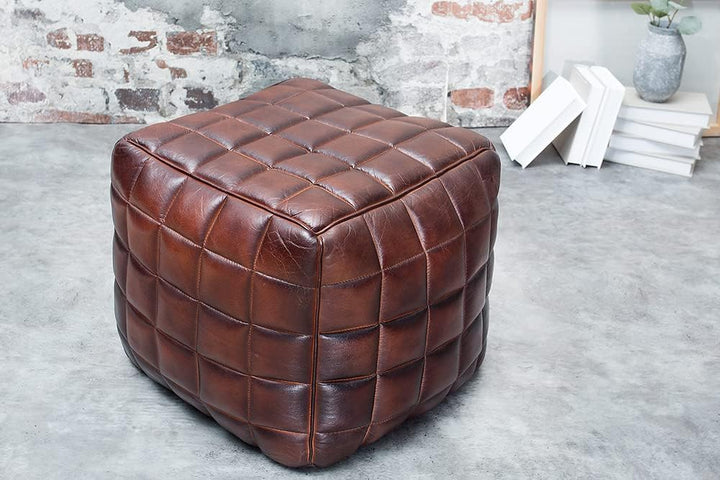 Invicta Interior Design Echtleder Hocker Rider braun Sitzhocker Fusshocker Sitzwürfel Leder Lederhoc