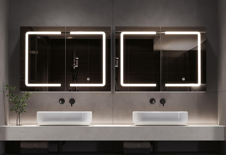 DICTAC Badezimmer spiegelschrank mit Beleuchtung 80x60x16cm Spiegelschrank Bad mit LED und Steckdose