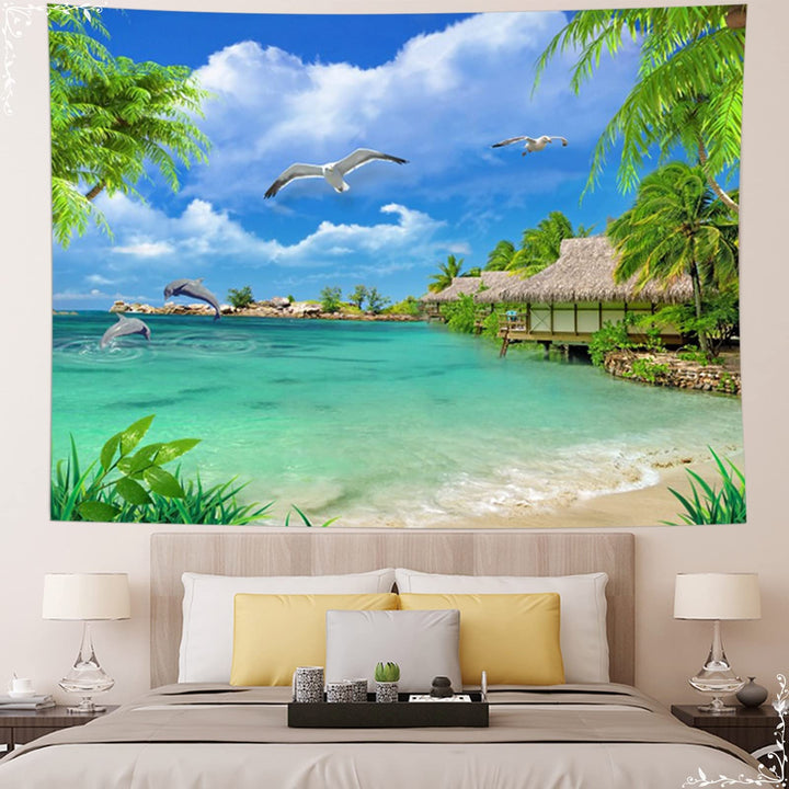 Dsnyu Wandteppich Tropische Pflanzen, Wandbehang 200X200 Grün Blau Landschaft Tapestry Living Room P