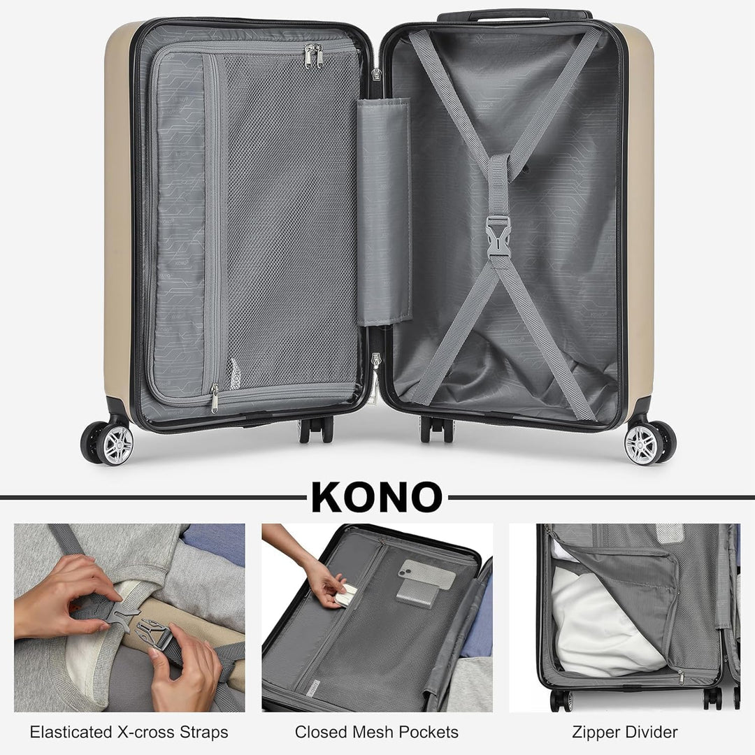 KONO Koffer Trolley Mittelgrosser Erweiterbares Hartschalenkoffer Leicht Reisekoffer mit TSA-Schloss