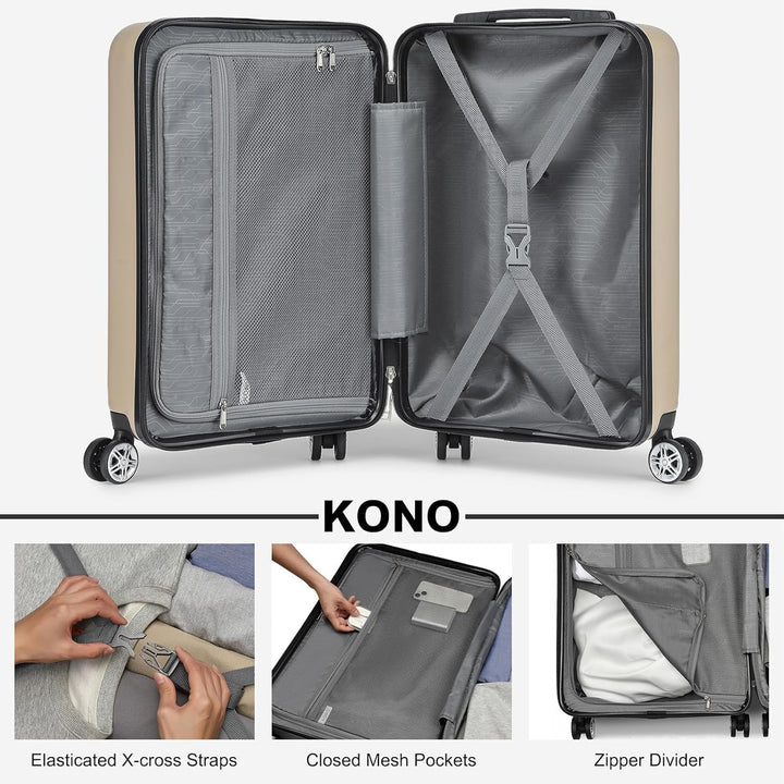 KONO Koffer Trolley Mittelgrosser Erweiterbares Hartschalenkoffer Leicht Reisekoffer mit TSA-Schloss