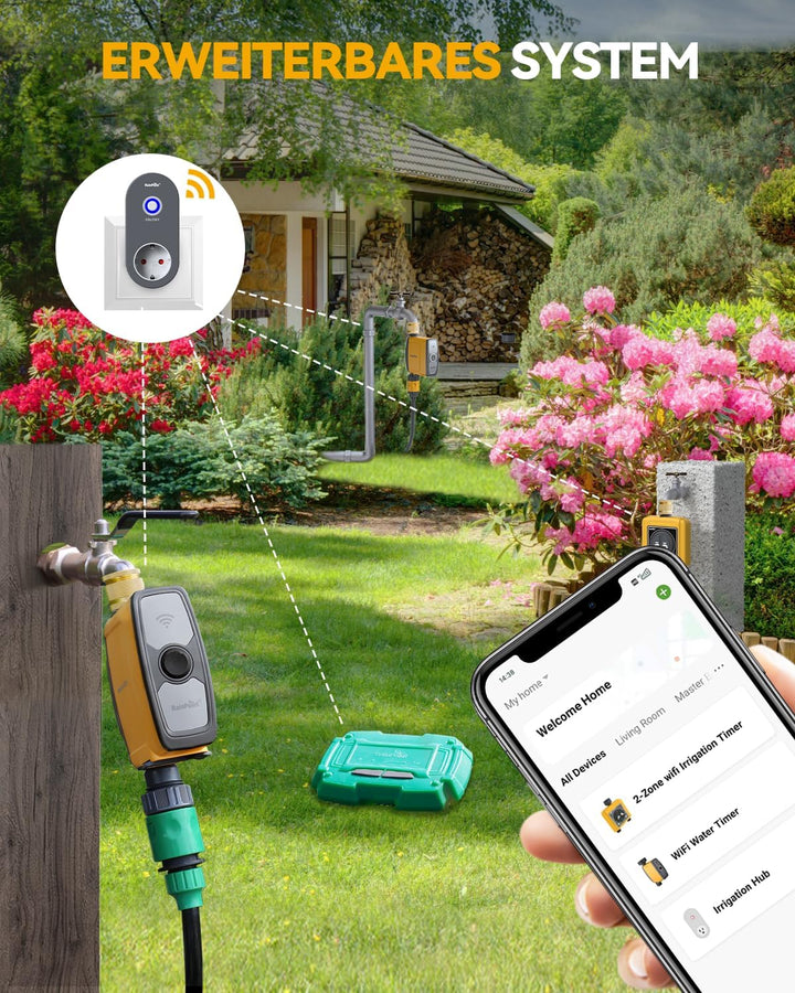 RAINPOINT Bewässerungscomputer WLAN 2,4 GHz mit Messingeinlass, Automatische Garten Bewässerungsuhr