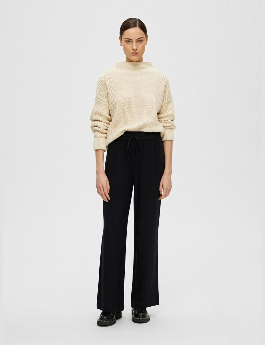 MAMALICIOUS Damen Slfviva-gulia Hw Long Linen Pant Noos 40 Schwarz, 40 Schwarz