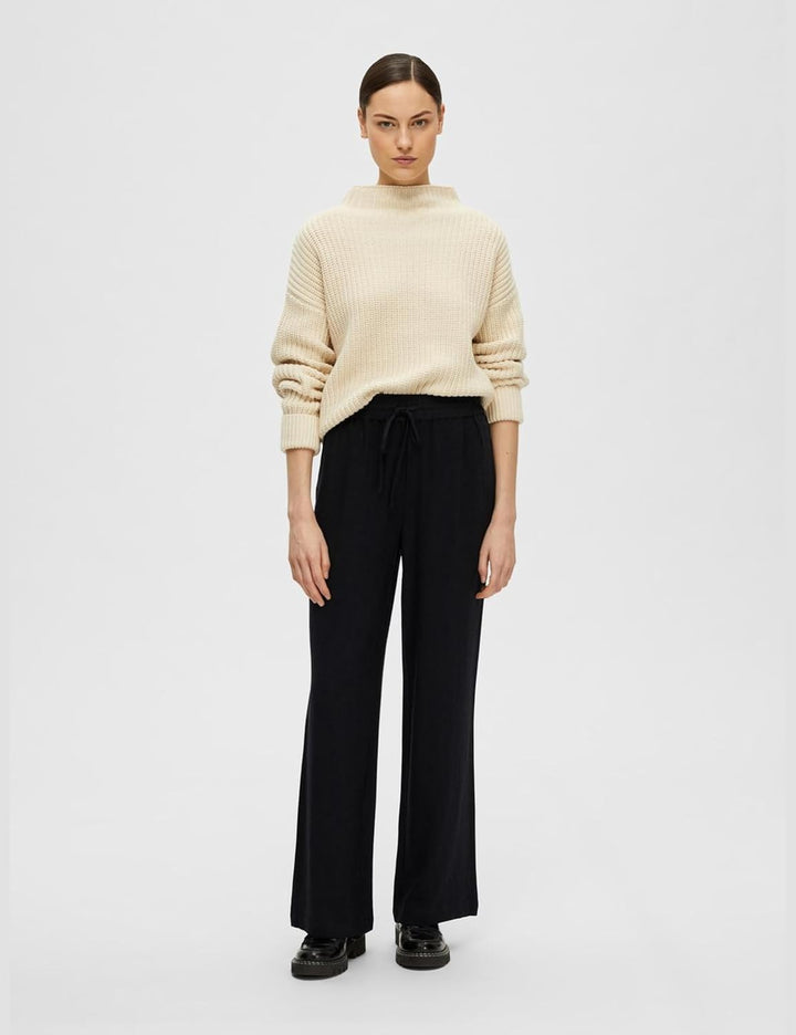MAMALICIOUS Damen Slfviva-gulia Hw Long Linen Pant Noos 40 Schwarz, 40 Schwarz