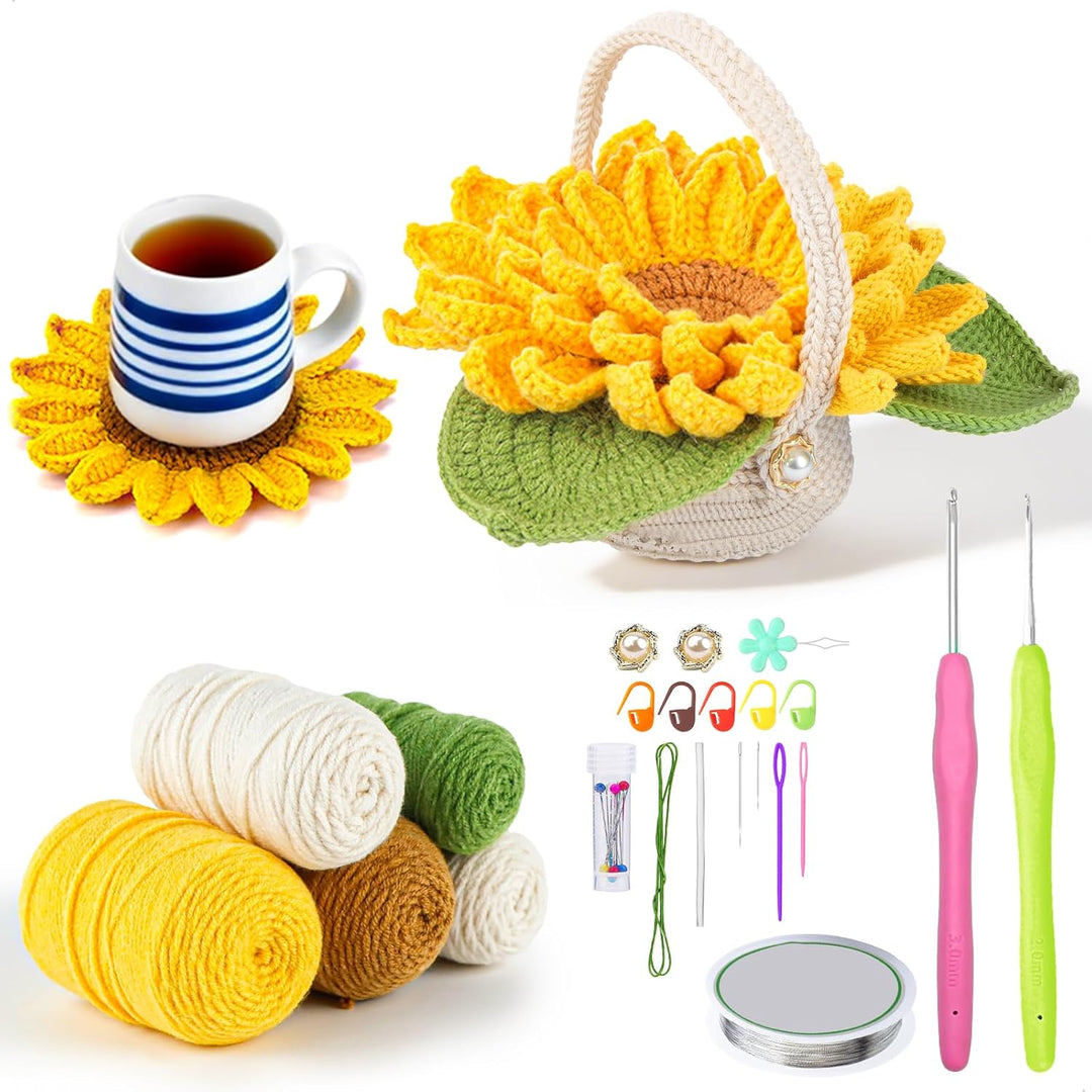 mimzemamz Häkel Set,Häkelset für Anfänger mit Anleitung,Crochet Set,Topfpflanze Untersetzer Handmade