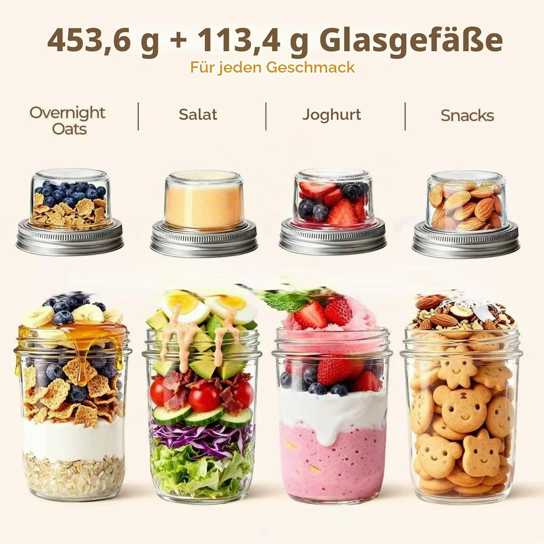 Doppelschicht Glas Salatglas mit Deckel, Trocken- und Nassgetrennt, Frühstücksbecher für Joghurt Müs