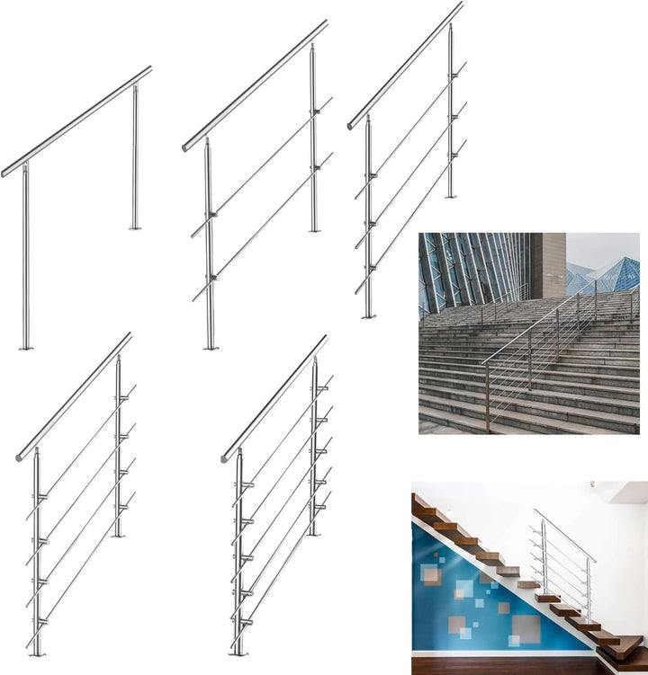 Jiubiaz Treppengeländer 100cm, Geländer Edelstahl Handlauf Wandhandlauf Innen & Aussen, mit 3 Querst