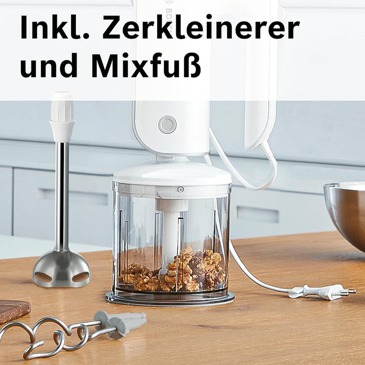 Bosch Handrührer Styline MFQ4080, 2 Rührbesen, 2 Edelstahl-Knethaken, spülmaschinengeeignet, Zerklei