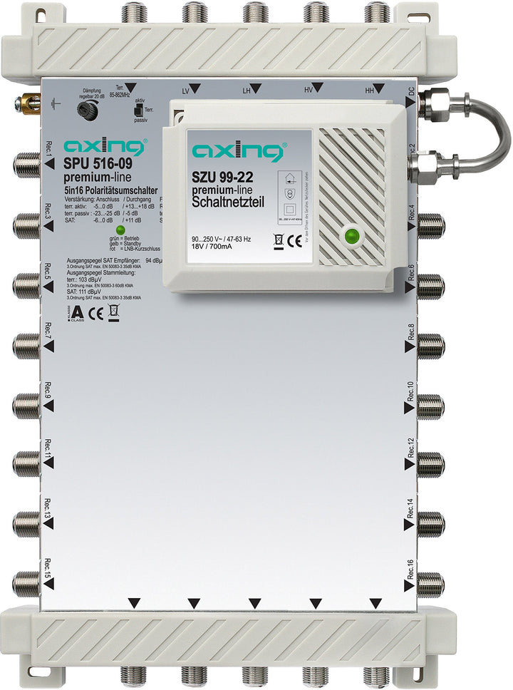 Axing SPU 516-09 SAT-Multischalter 16 Teilnehmer Premium-Line erweiterbar aktiv Quad-tauglich energi