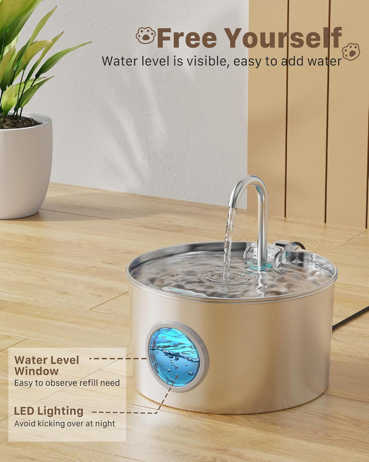 Katzenbrunnen Edelstahl Trinkbrunnen für Katze: Katzenbrunnen für Katzen - 2.2L Ultra leise Wasserbr