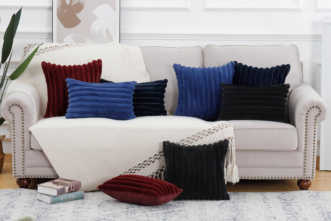 Madizz 2er Set Kunstpelz Plüsch Dekorative Kissenbezüge Flauschig Gestreifte Weich Dekorative Kissen