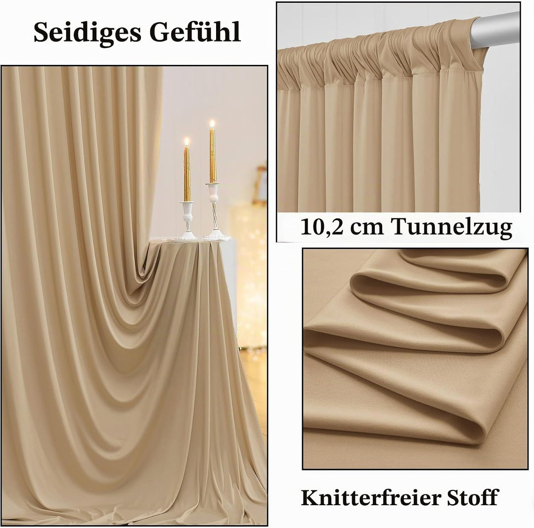 3x3 m Beige Vorhang für Kulissen, Party-Hintergrund Vorhang Beige Hochzeit Hintergrund, Polyester Be