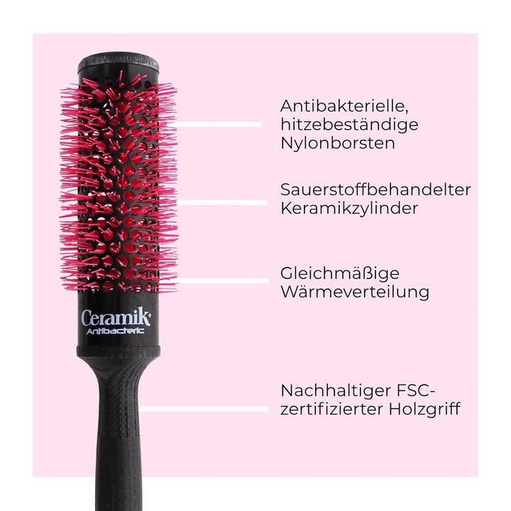 TEK - Linea Professionale - Spazzola Termica con Rullo in Ceramica e Setole Antibatteriche, per Cape