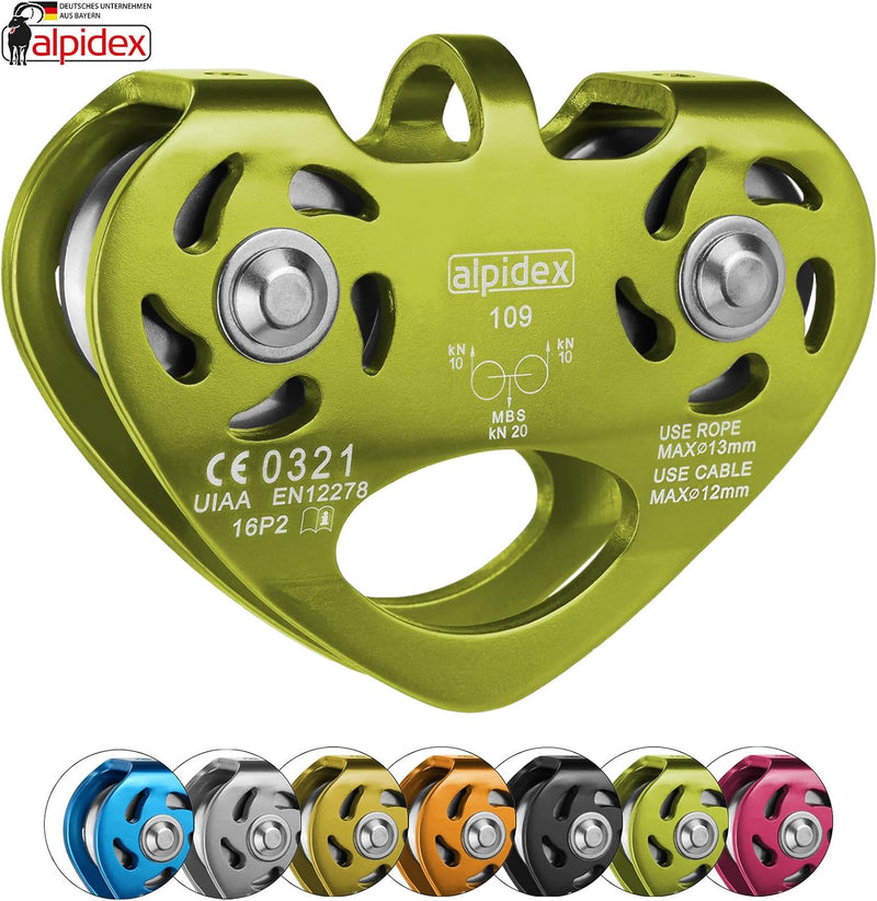 ALPIDEX Seilrolle Tandem Pulley Umlenkrolle Doppelseilrolle - geeignet für Stahlseile 8-12 mm Ø und