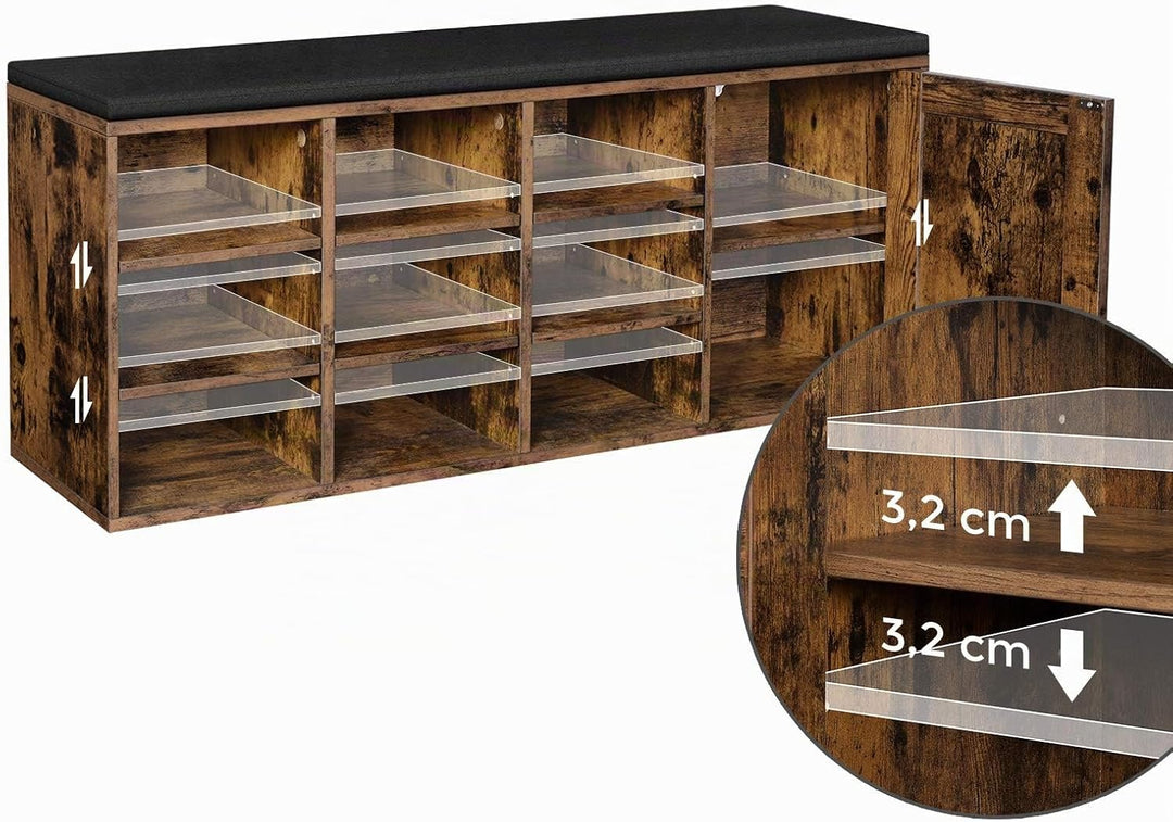 VASAGLE Schuhbank, Aufbewahrungsschrank, Schuhregal mit 9 offenen Fächern und einem Schrank, mit Pol
