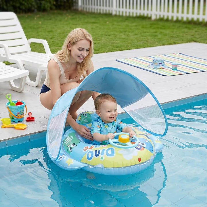Babyschwimmkörper mit Baldachin, Babyschwimmkörper mit Lenkrad und Cartoon-Dinosaurier, PVC-Schwimmk