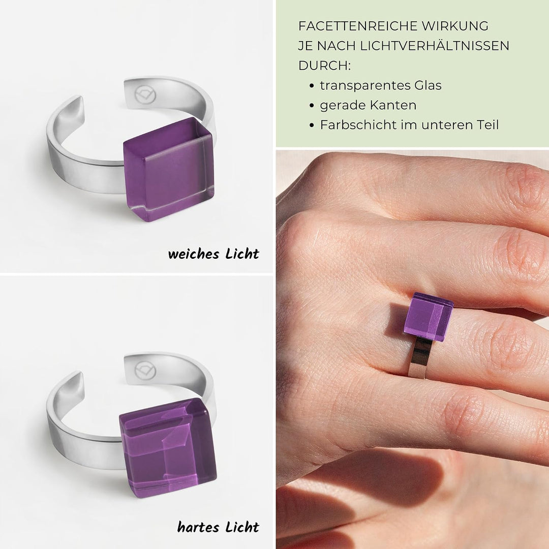 Ring mit Stein (10mm) • Geburtsstein Schmuck Damen bunt • Kleiner Edelstahlring grössenverstellbar (