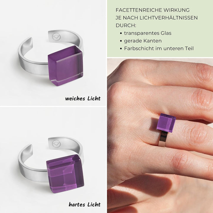Ring mit Stein (10mm) • Geburtsstein Schmuck Damen bunt • Kleiner Edelstahlring grössenverstellbar (