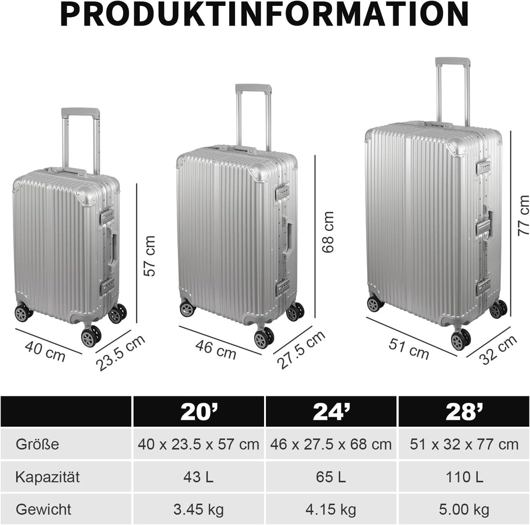 FusionShell mit Aluminiumrahmen Hartschalen-Kofferset 3-teilig, 57 68 77 cm (43L 65L 110L), Rahmenve