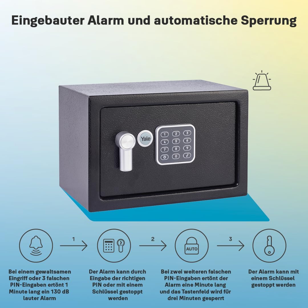 Yale Elektronischer Tresor mit Alarm - Klein - YEC/200/DB2 - Standardsicherheit - Schwarz Small New