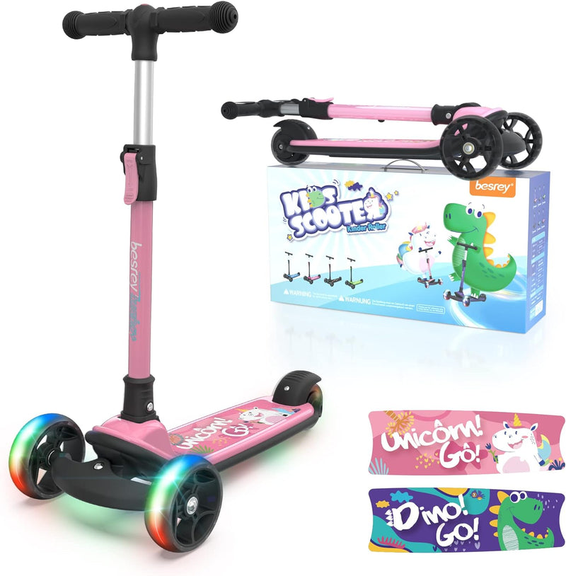 besrey Scooter Kinder Roller, der sichere Premium Dreiradscooter mit PU LED Leuchtenden Räder, Faltb