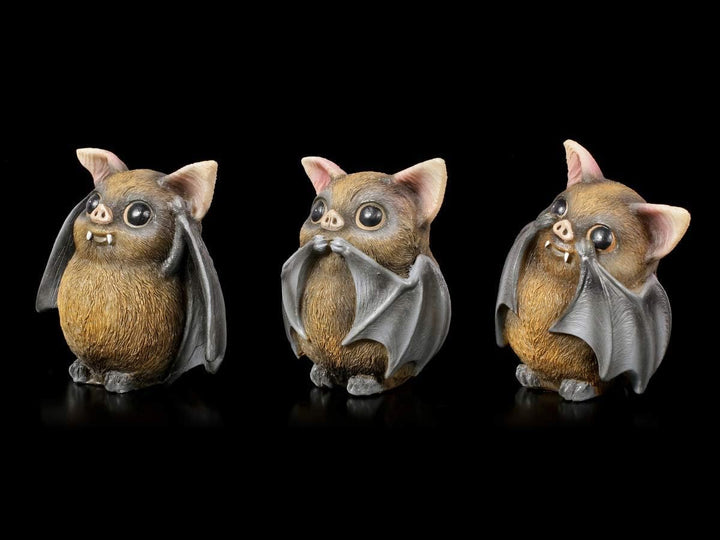 DREI weise Fledermaus Figuren - Nichts sehen, Nichts hören, Nichts sehen, 3er Set | Witzige Tierfigu