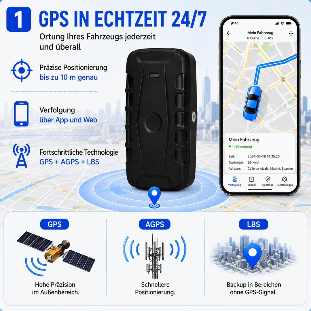 Winnes 4G GPS Tracker für Auto GPS Tracker Ohne ABO Echtzeit Ortung,20000mAh Akku,Standby-Zeit Von 2