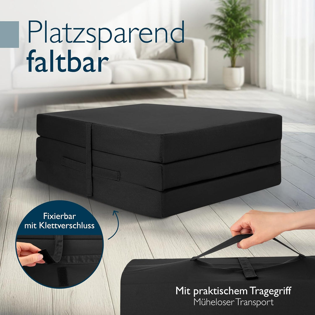Beautissu Klappmatratze Gästebett klappbar Faltmatratze mit Tragegriff | 80x195cm Schwarz faltbare G