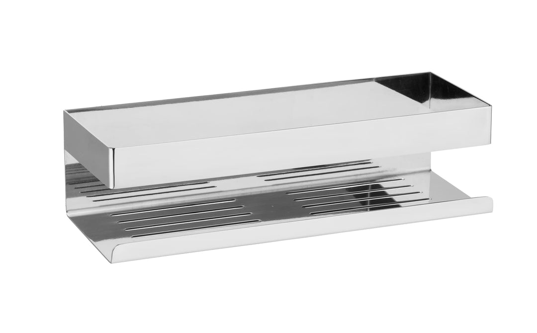 WENKO Turbo-Loc Wandablage Genova Shine, Bad-Ablage, Befestigen ohne Bohren, 30 x 8 x 10,5 cm, Silbe