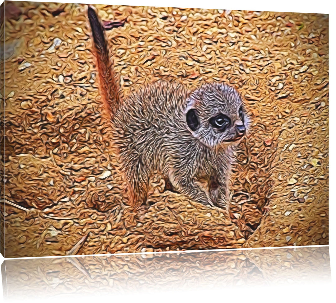 junges Erdmännchen auf Boden Deluxe Format: 100x70 cm auf Leinwand, XXL riesige Bilder fertig gerahm