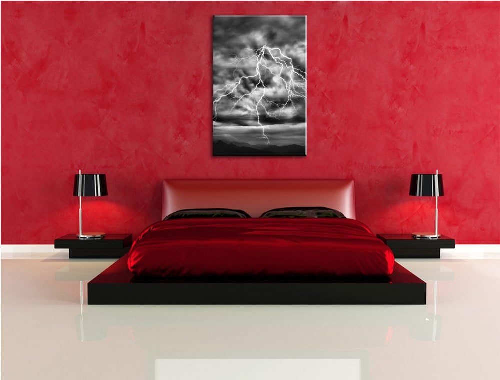 Pixxprint Blitze am stürmischen Himmel / 100x70cm Leinwandbild bespannt auf Holzrahmen/Wandbild Kuns