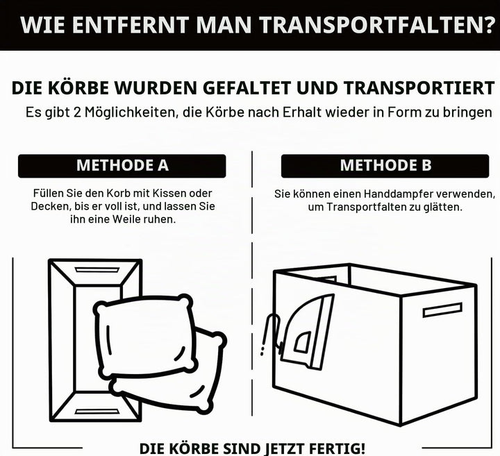 Aufbewahrungskorb Gross Schwarz, Wäschekorb Geflochten, 66L Faltbarer Wäschekorb mit Henkel, Grosse