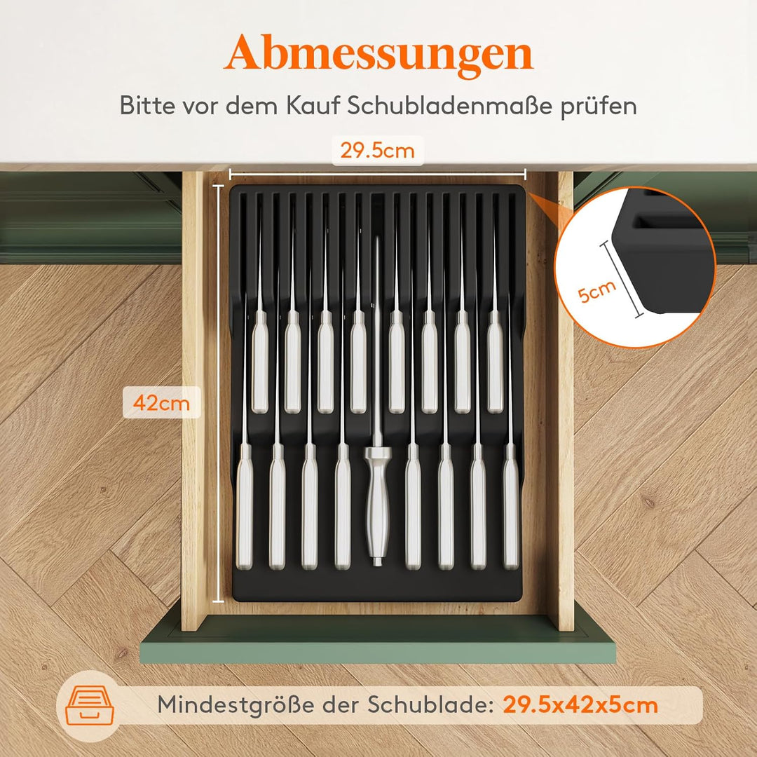 Lifewit Magnetischer Messerhalter Schublade für 16 Messer, 29,5 x 42 x 5 cm Messer Organizer mit Rut