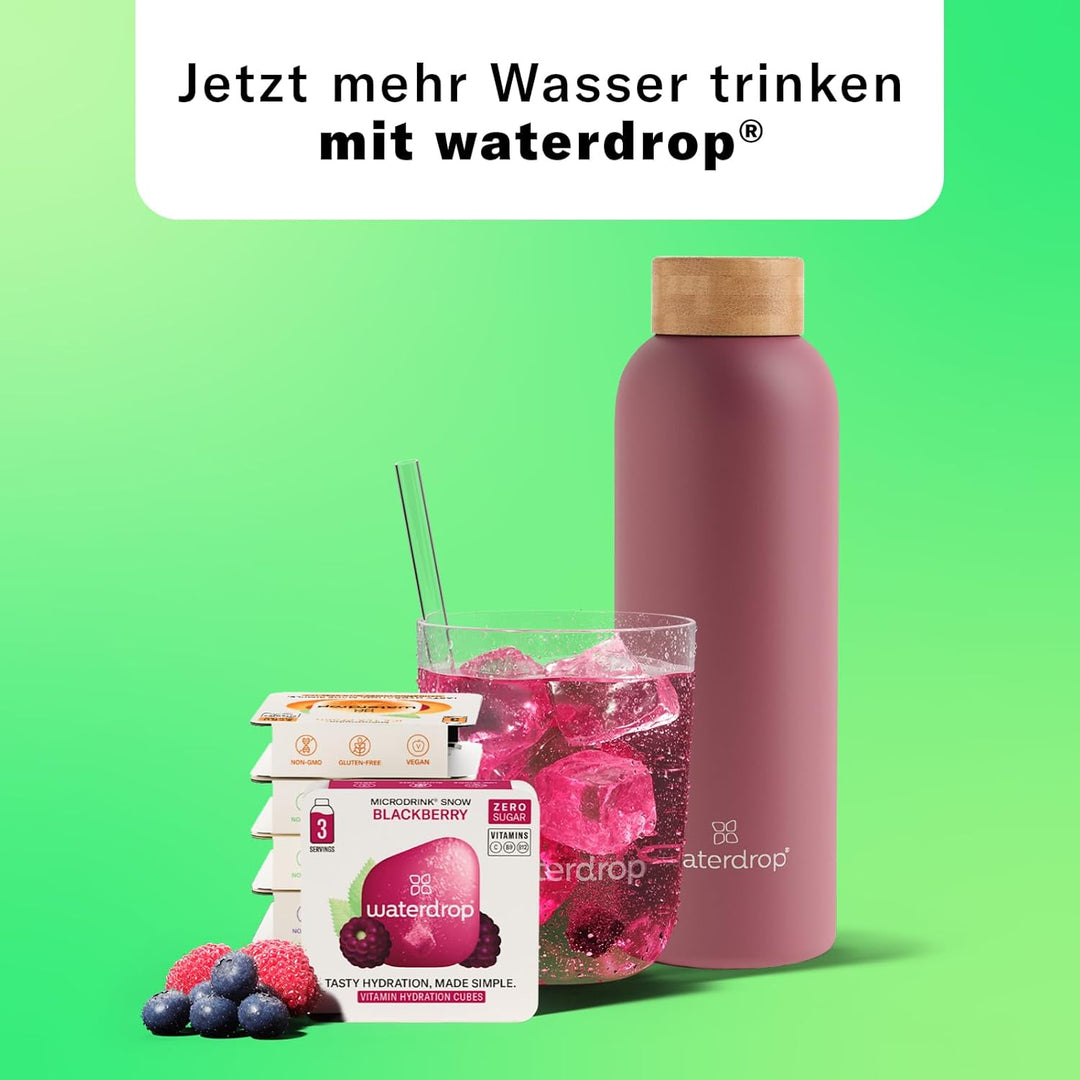 waterdrop® Starter Set - 600ml Trinkflasche mit Geschmack inkl. 18 zuckerfreie Drops - Geschenk für