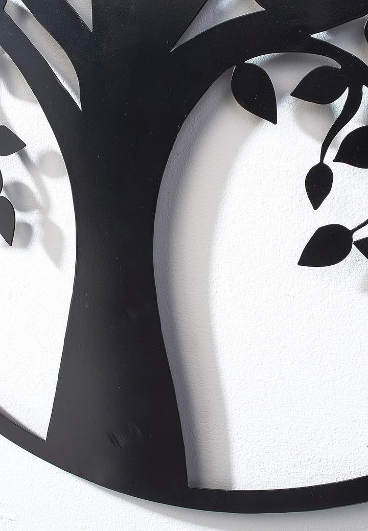 Kobolo Wandbild Wanddeko Metallbild - LIVING - Metall rund schwarz - Lebensbaum Baum - 60cm