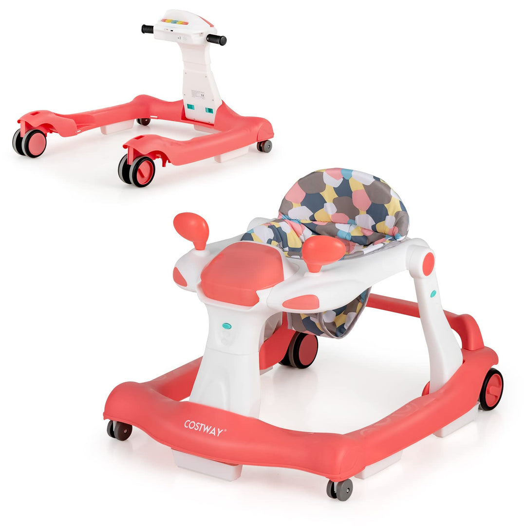 COSTWAY 2-in-1 Lauflernhilfe klappbar, Baby Walker höhenverstellbar, Gehfrei mit Musik &amp; Licht, Lauf