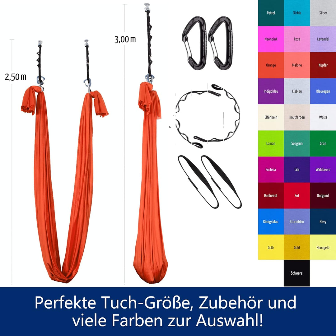 AerialX Aerial Yogatuch - Yoga Fitness Set | GS geprüfte Yoga Hängematte inkl. Turnringe für Yoga Pi