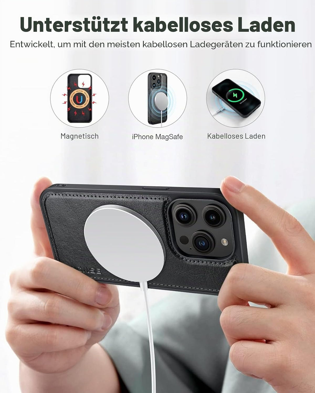 OCASE iPhone 14 Pro Hülle(2in1) Leder Stossfestes Case, Abnehmbare magnetische Hülle, MitHandschlauf