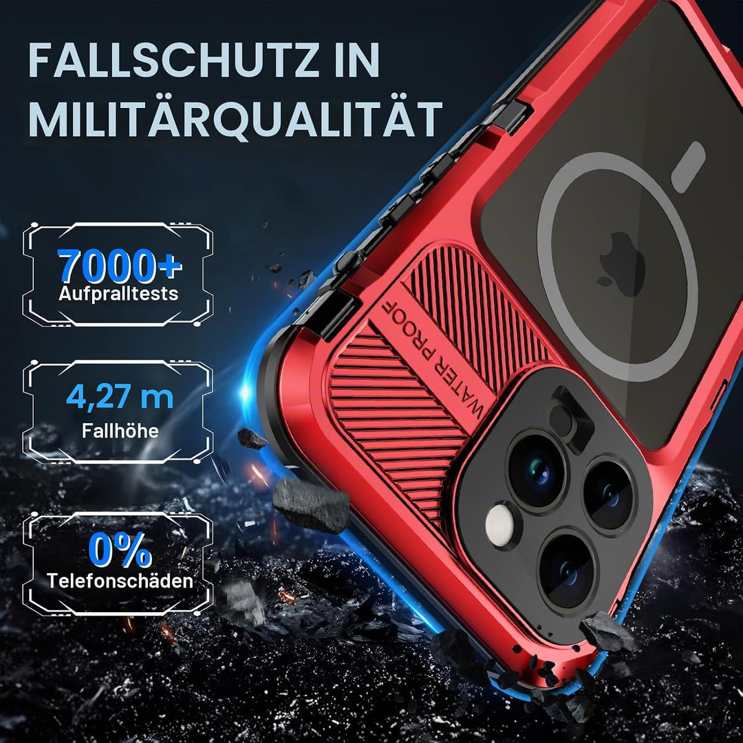 WIFORT für iPhone 14 Pro Hülle Wasserdicht mit MagSafe, 360 Outdoor Metall Schutzhülle mit Displaysc