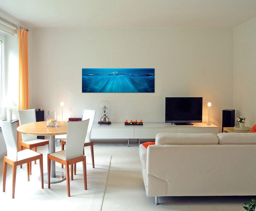 Paul Sinus Art Panoramabild auf Leinwand und Keilrahmen 120x40cm Meer Welle Unterwasser Hintergrund