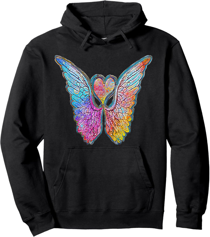 Regenbogenherz mit Engelsflügel-Liebe Pullover Hoodie