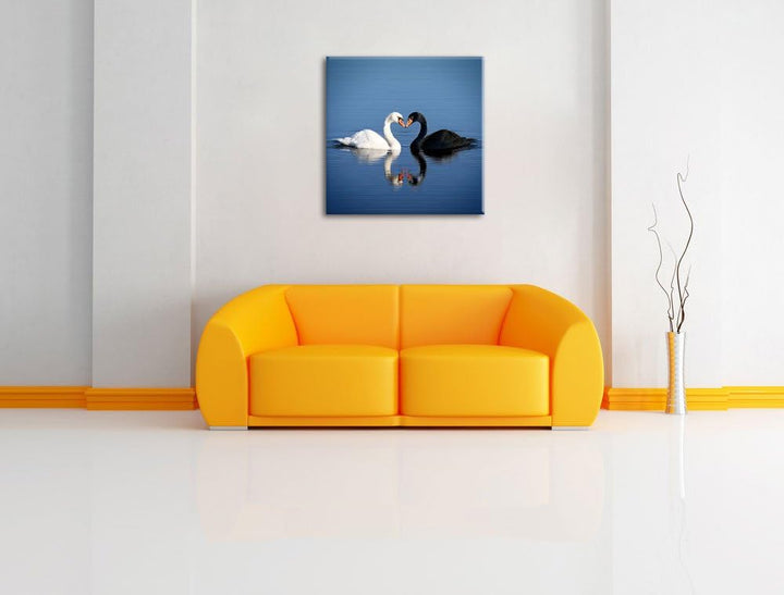 verliebte Schwäne schmusen, Format: 70x70 auf Leinwand, XXL riesige Bilder fertig gerahmt mit Keilra