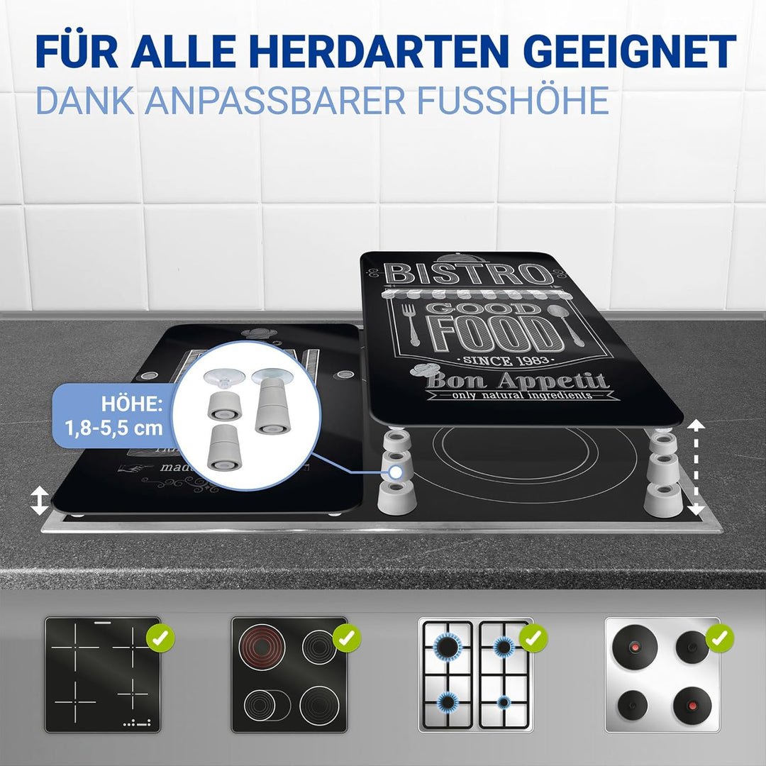 WENKO Herdabdeckplatte Universal Mod. Bon Appetit, höhenverstellbar für alle Herdarten, Schneidebret