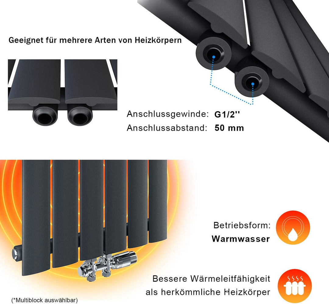 ELEGANT Design Heizkörper Horizontal mit Anthrazit Multiblock 630x616mm Einlagig Anthrazit Badezimme