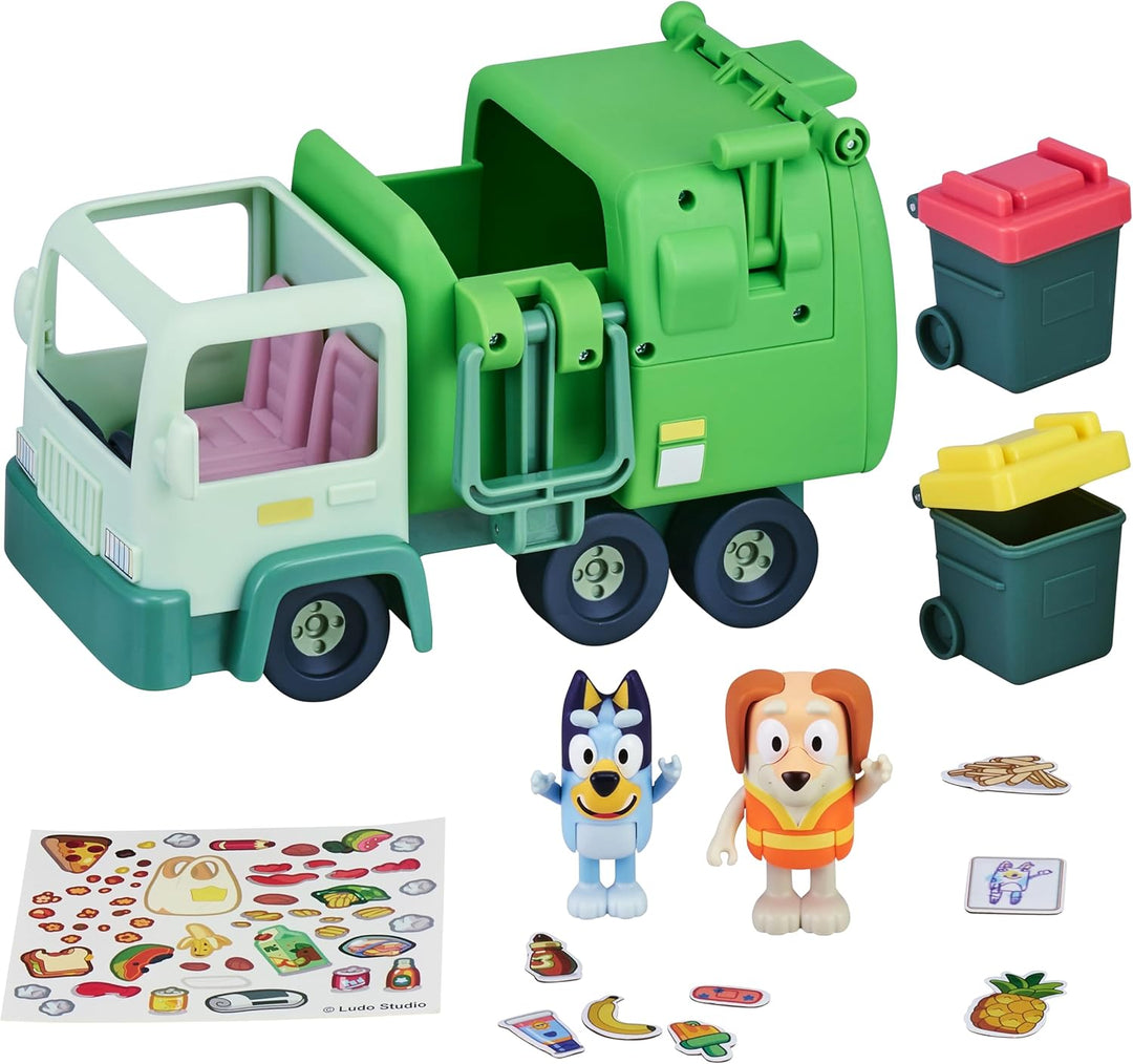 BlueY Müllwagen-Spielset mit Zwei 6,3–7,6 cm grossen Offiziellen Actionfiguren zum Sammeln, Müllmann