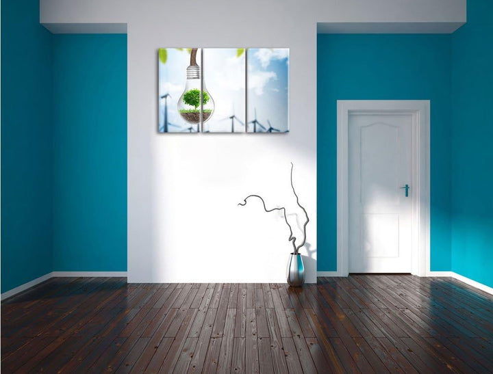 Pixxprint Light Bulb Alternative Energy Concept 3-Teiler Leinwandbild 120x80 Bild auf Leinwand